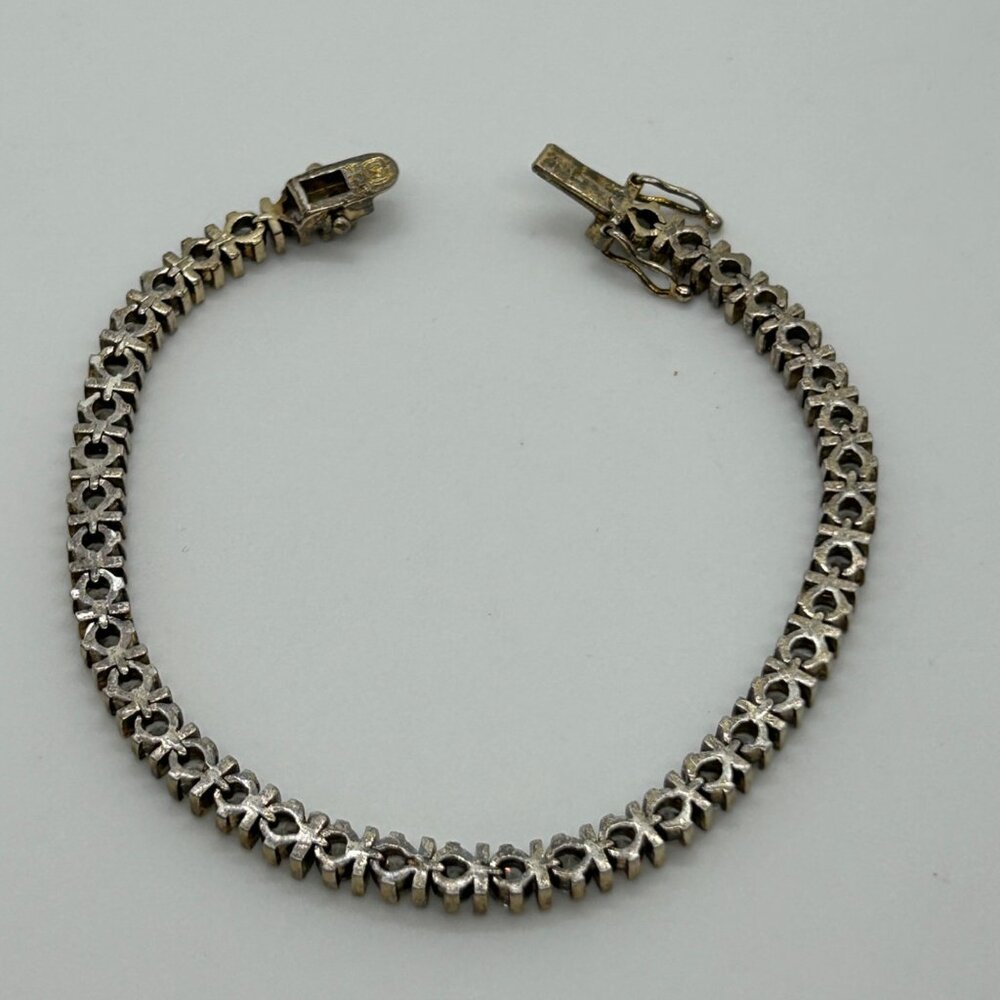 Vintage Sterling Silver Tennis Bracelet Gold Vermeil CZ Round Cut Cubic Zirconia - Picture 6 of 13